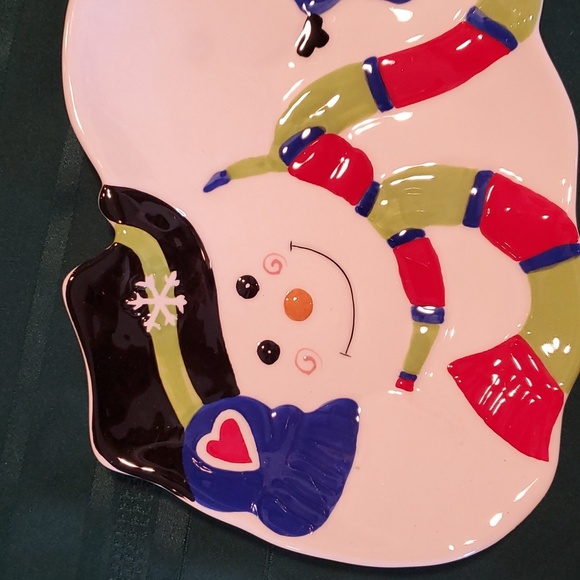 Snowman Stoneware Tray New Serve, Microwaveable, Oven safe Home Interiors - Picture 5 of 10